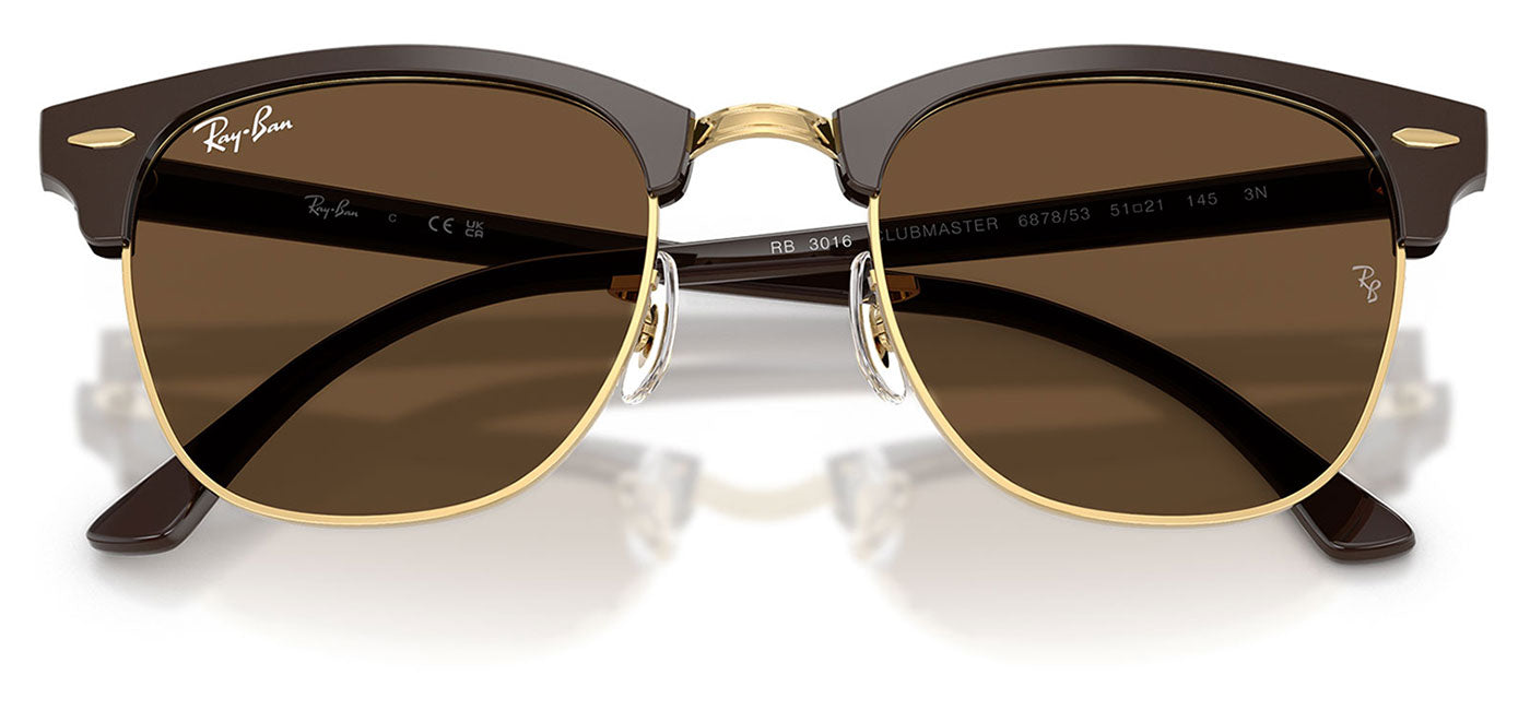 Ray-Ban RB3016 Clubmaster Sunglasses - Brown & Gold / Dark Brown