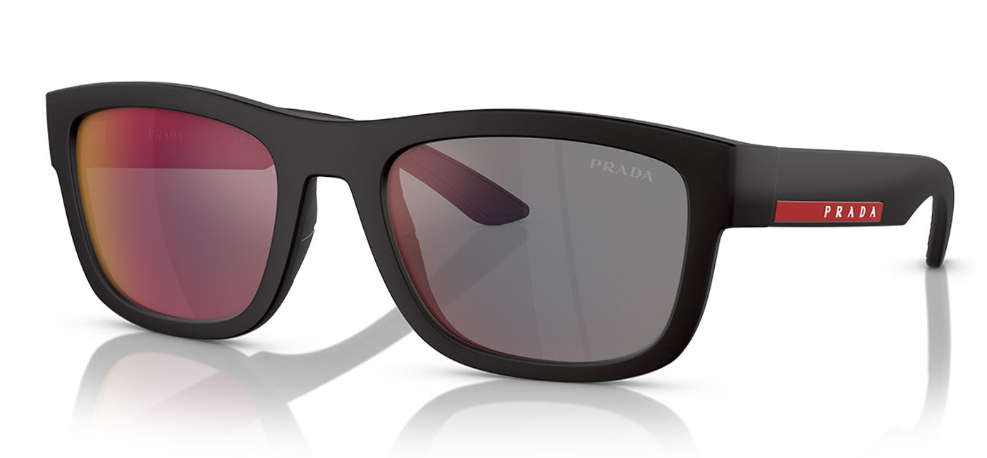 Prada Linea Rossa PS 01ZS Sunglasses - Black Rubber / Dark Grey Mirror Blue & Red