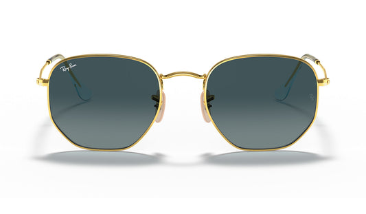 Ray-Ban RB3548N Hexagonal Flat Lens Sunglasses - Gold / Blue Grey Gradient