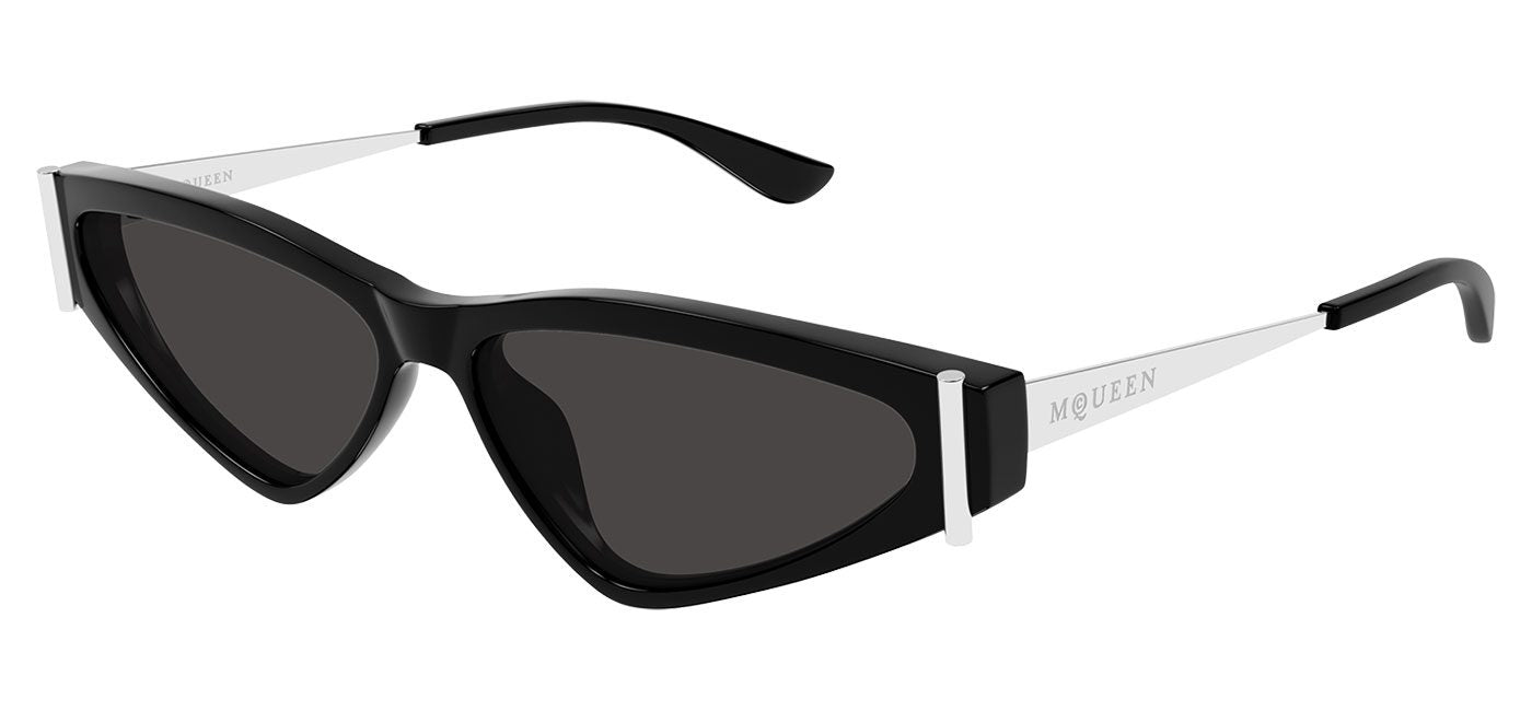 Alexander McQueen AM0493S Sunglasses - Black & Silver / Grey
