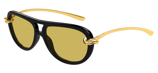 Bottega Veneta BV1418S Sunglasses - Black & Gold / Yellow