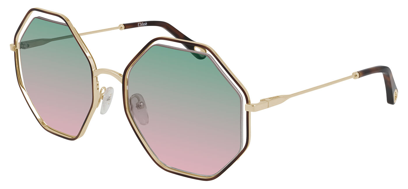Chloe CH0046S Poppy Sunglasses - Havana & Gold / Green Double Gradient