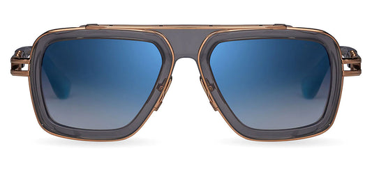 DITA LXN-EVO Sunglasses - Crystal Grey and White Gold / Dark Grey to Clear Gradient - Deep Blue Flash