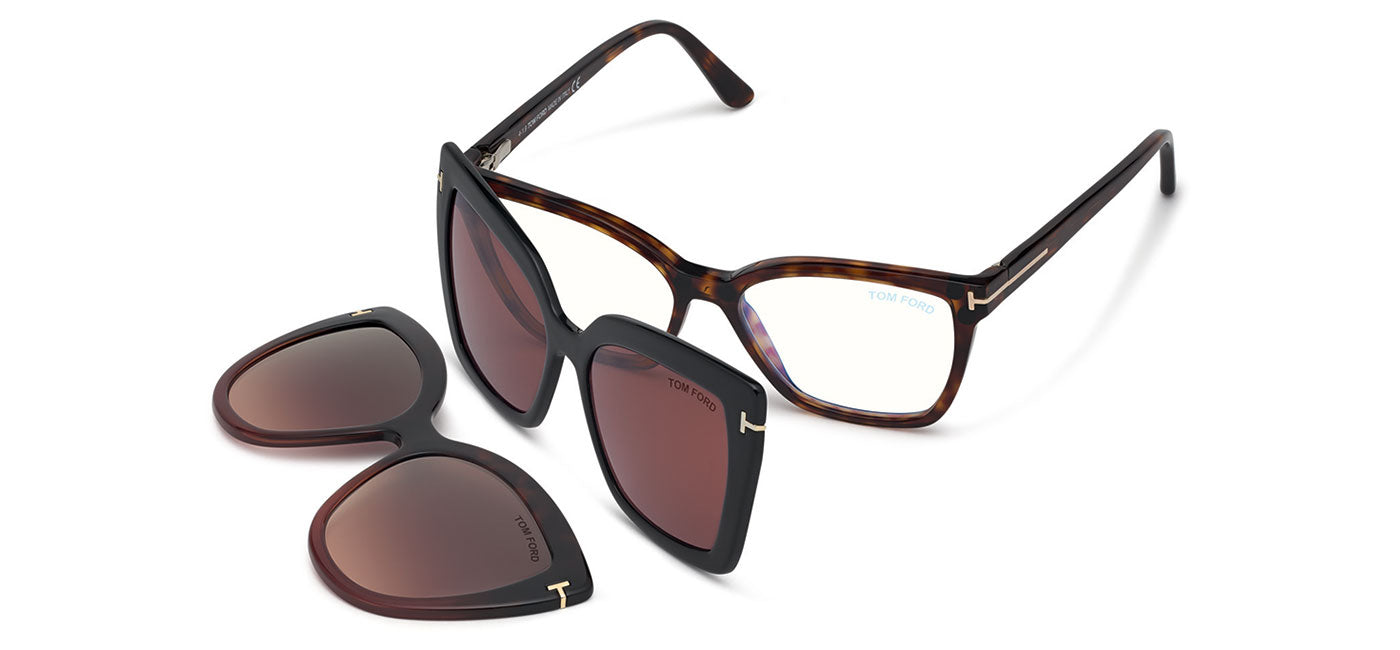 Tom Ford FT5641-B Glasses - Red Havana & Two Clip-On Set