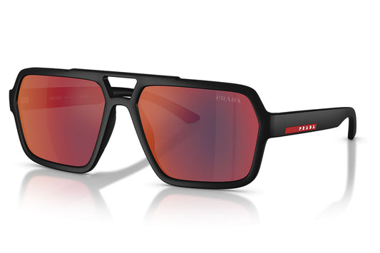 Prada Linea Rossa PS A06S Sunglasses - Black Rubber / Dark Grey Mirror Blue / Red