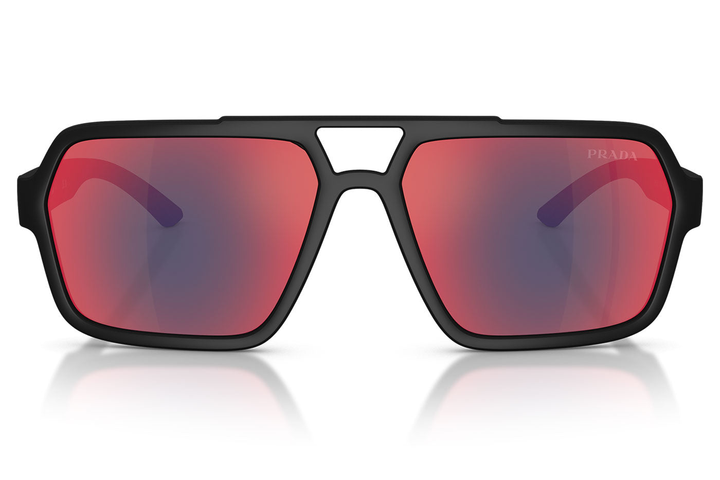 Prada Linea Rossa PS A06S Sunglasses - Black Rubber / Dark Grey Mirror Blue / Red