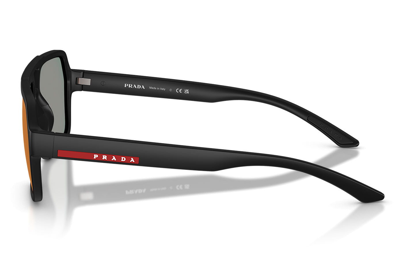 Prada Linea Rossa PS A06S Sunglasses - Black Rubber / Dark Grey Mirror Blue / Red