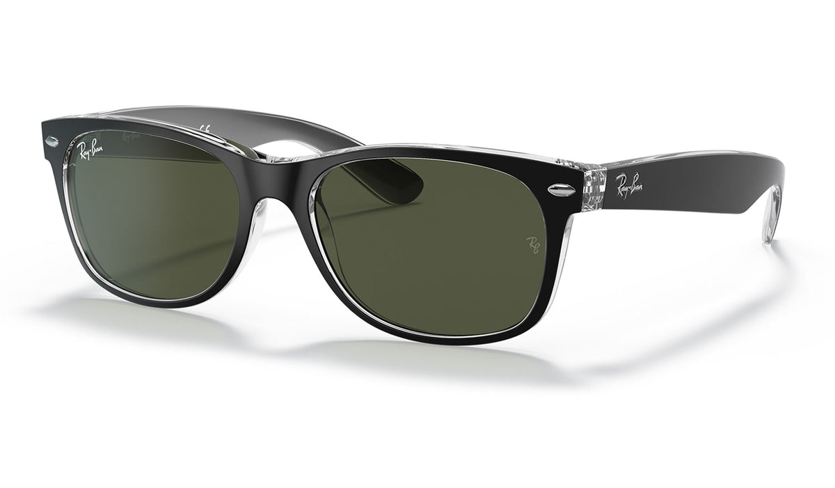 Ray-Ban RB2132 New Wayfarer Sunglasses - Black on Transparent / Green
