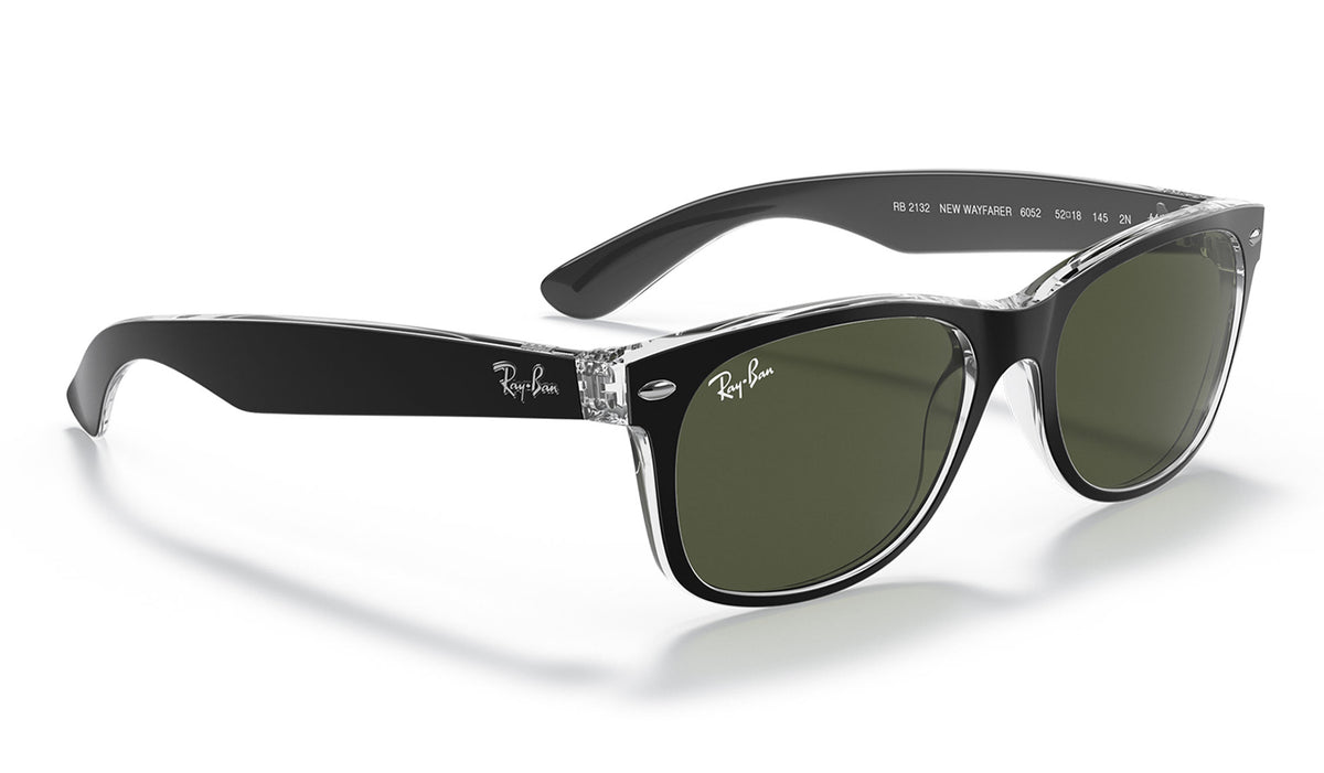 Ray-Ban RB2132 New Wayfarer Sunglasses - Black on Transparent / Green