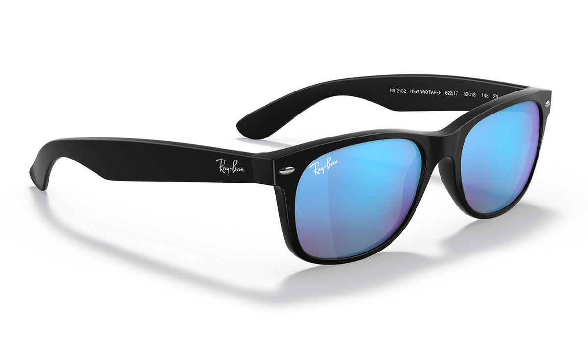 Ray-Ban RB2132 New Wayfarer Sunglasses - Matte Black / Blue Flash