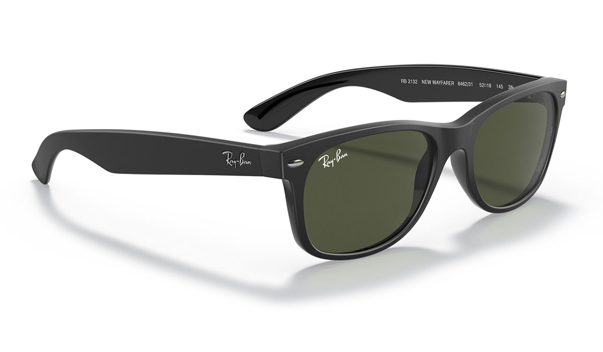 Ray-Ban RB2132 New Wayfarer Sunglasses - Rubber Black on Shiny Black / Green