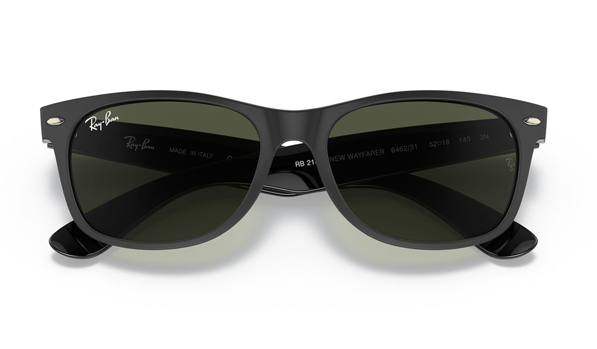 Ray-Ban RB2132 New Wayfarer Sunglasses - Rubber Black on Shiny Black / Green