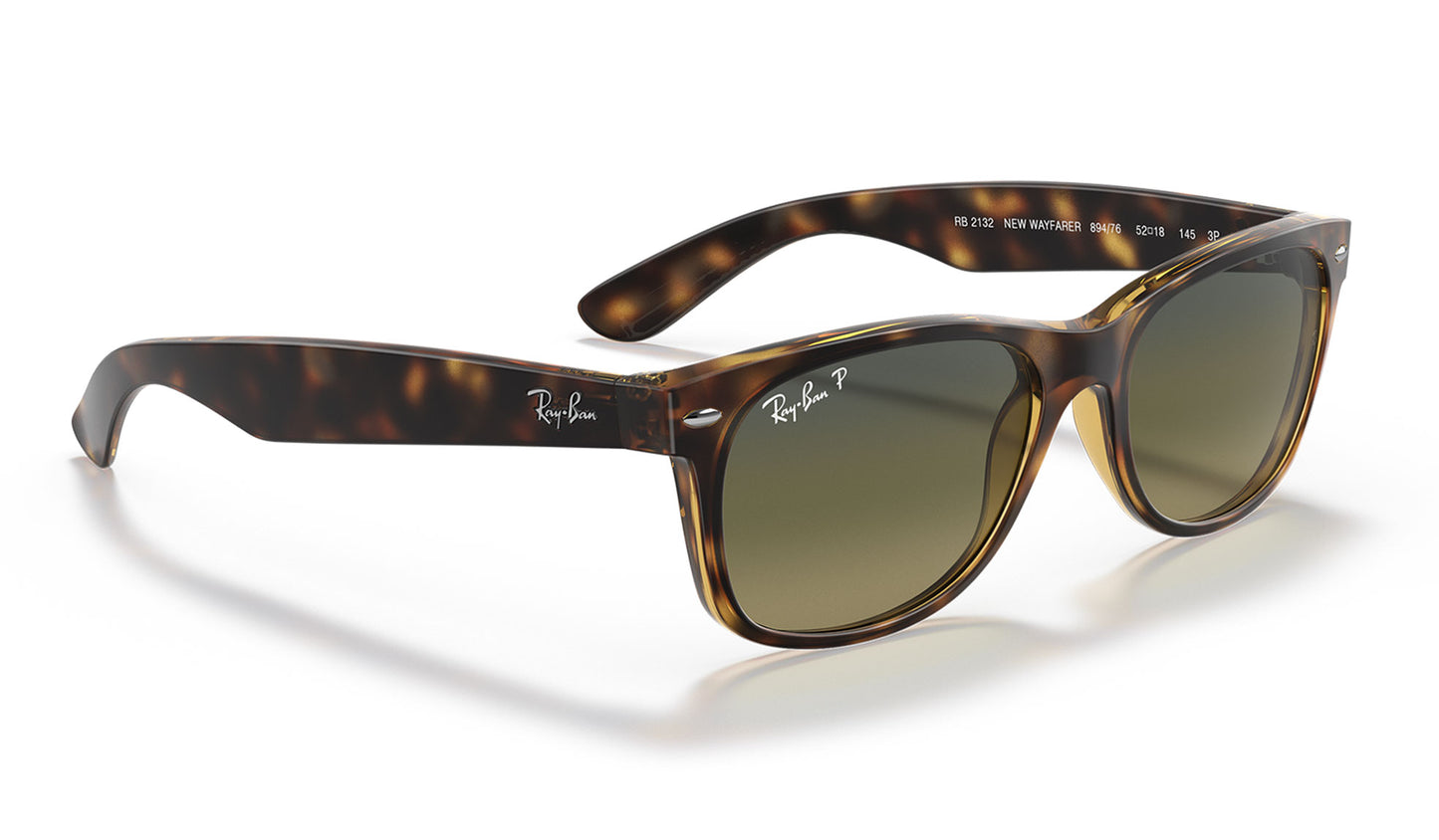 Ray-Ban RB2132 New Wayfarer Sunglasses - Matte Tortoise / Blue-Green Gradient Polarised