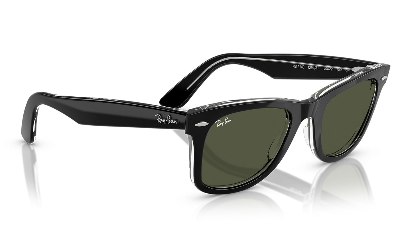 Ray-Ban RB2140 Original Wayfarer Sunglasses - Black On Transparent / Green
