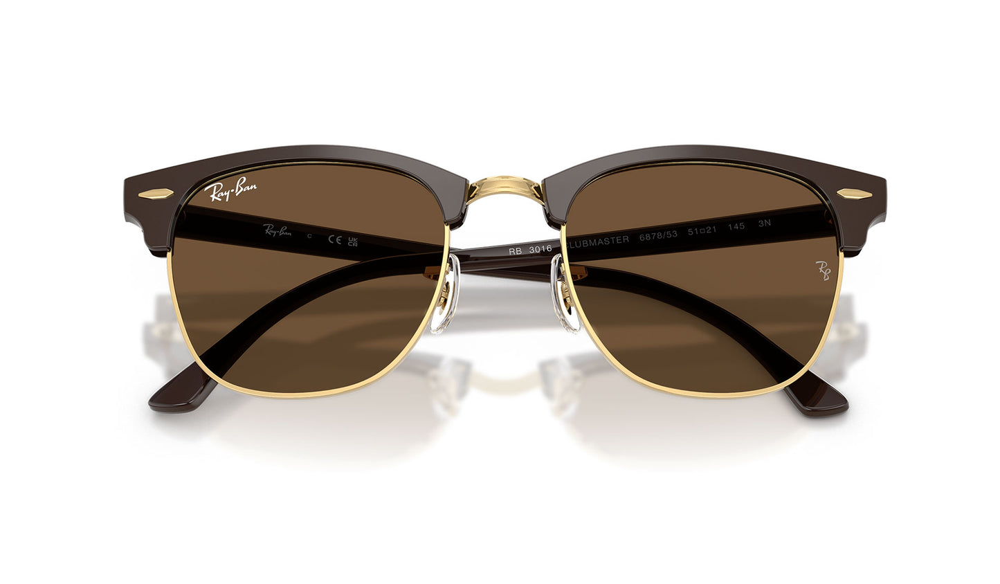 Ray-Ban RB3016 Clubmaster Sunglasses - Brown & Gold / Dark Brown
