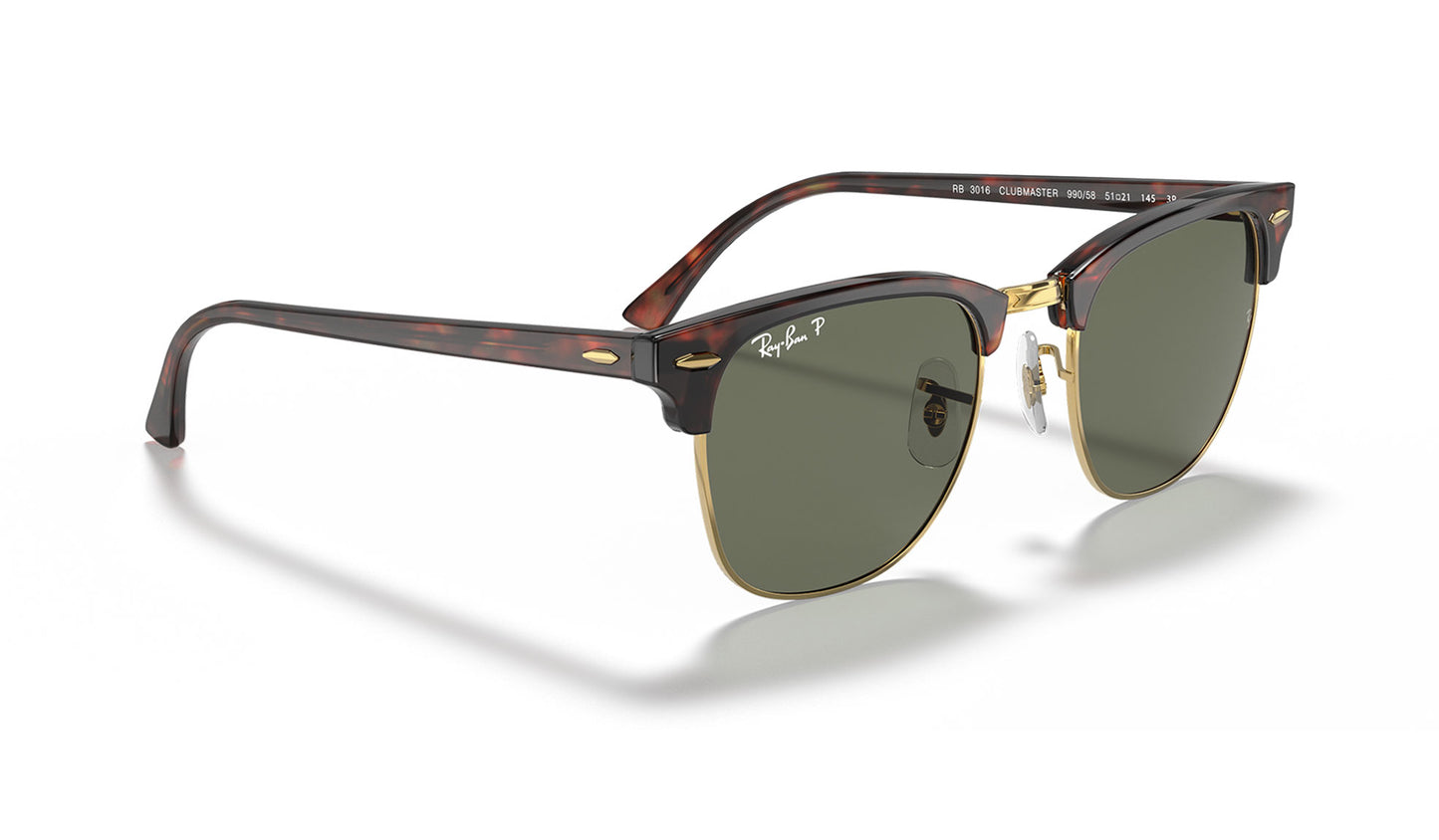 Ray-Ban RB3016 Clubmaster Sunglasses - Red Havana / Green Polarised