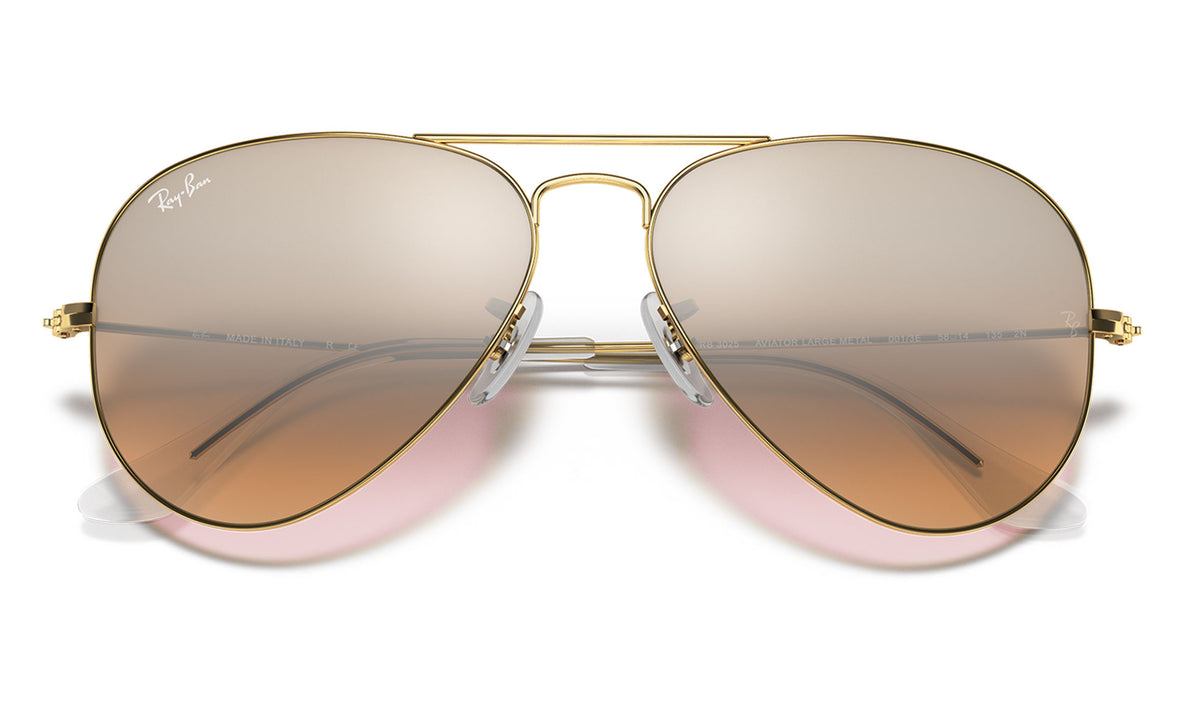 Ray-Ban RB3025 Aviator Sunglasses - Gold / Brown Pink Gradient Silver Mirror