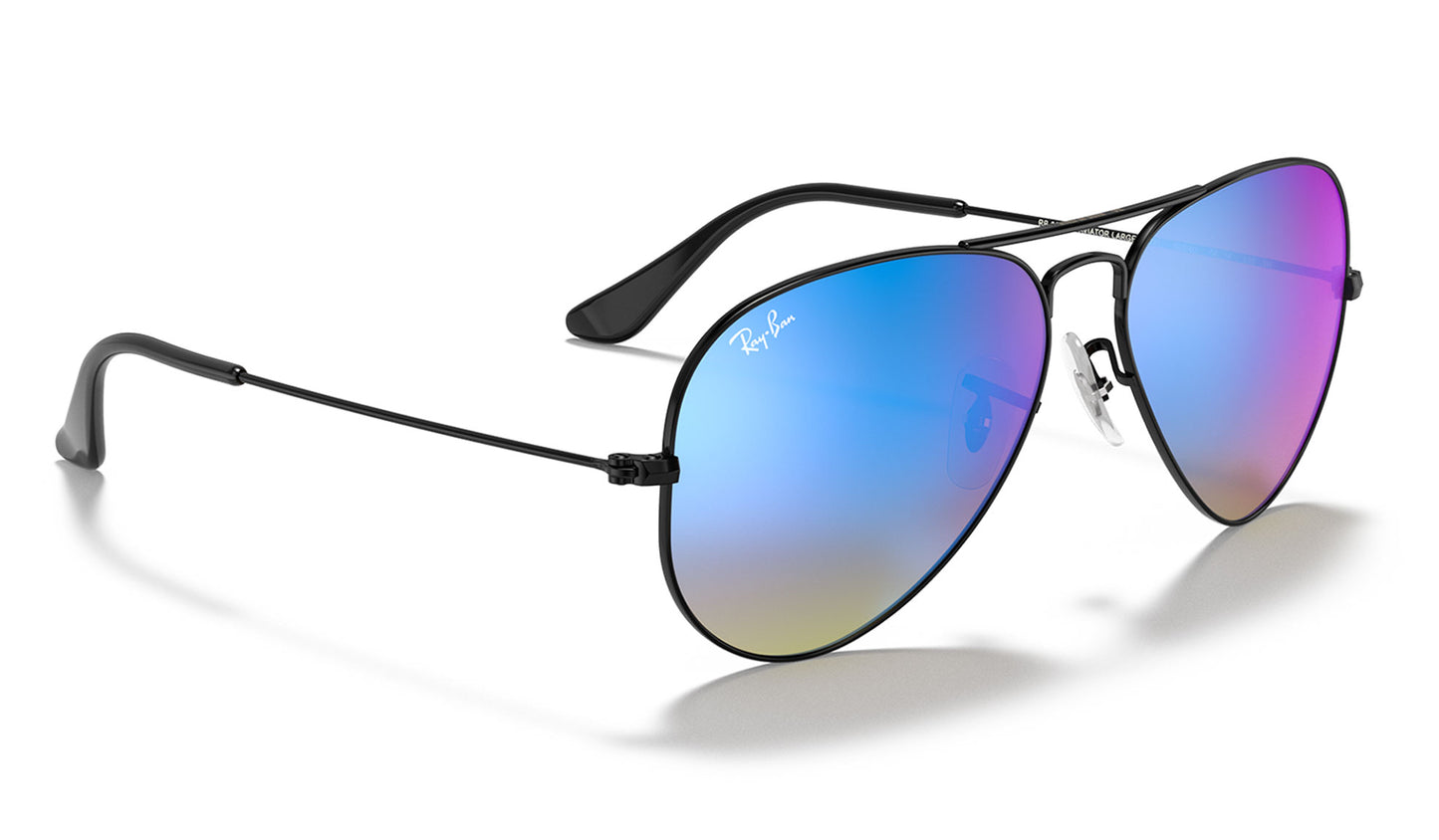 Ray-Ban RB3025 Aviator Sunglasses - Black / Blue Gradient Flash
