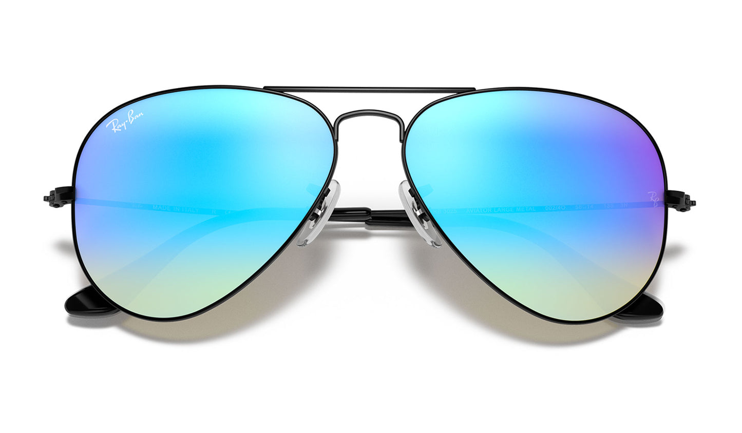 Ray-Ban RB3025 Aviator Sunglasses - Black / Blue Gradient Flash