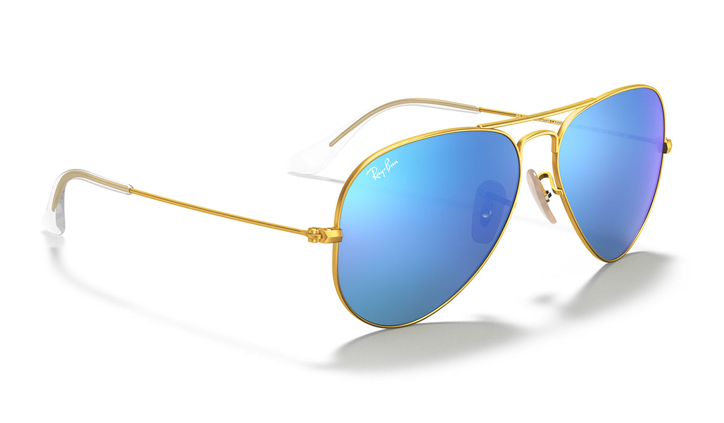 Ray-Ban RB3025 Aviator Sunglasses - Matte Gold / Blue Flash