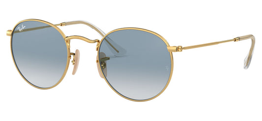 Ray-Ban RB3447N Round Metal Flat Lenses Sunglasses - Gold / Light Blue Gradient