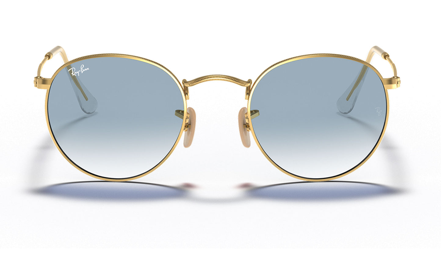 Ray-Ban RB3447N Round Metal Flat Lenses Sunglasses - Gold / Light Blue Gradient