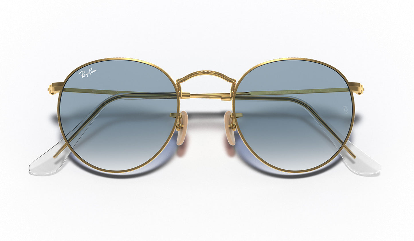 Ray-Ban RB3447N Round Metal Flat Lenses Sunglasses - Gold / Light Blue Gradient