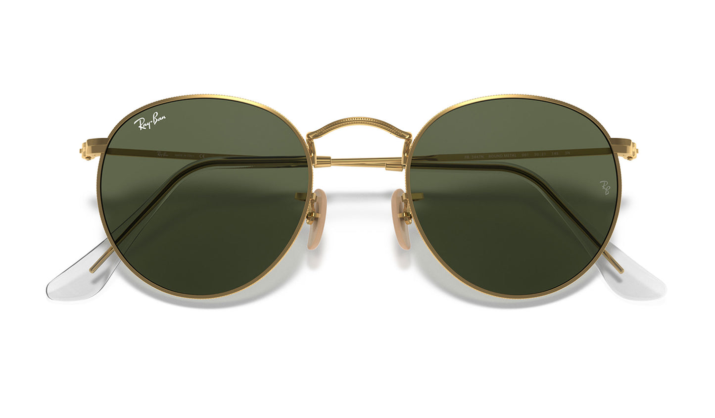 Ray-Ban RB3447N Round Metal Flat Lenses Sunglasses - Gold / Green