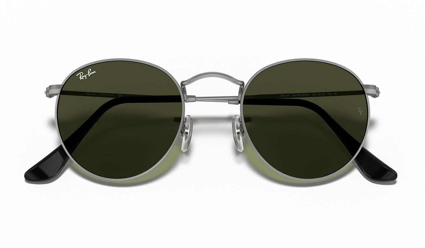 Ray-Ban RB3447 Round Metal Sunglasses - Matte Gunmetal / Green