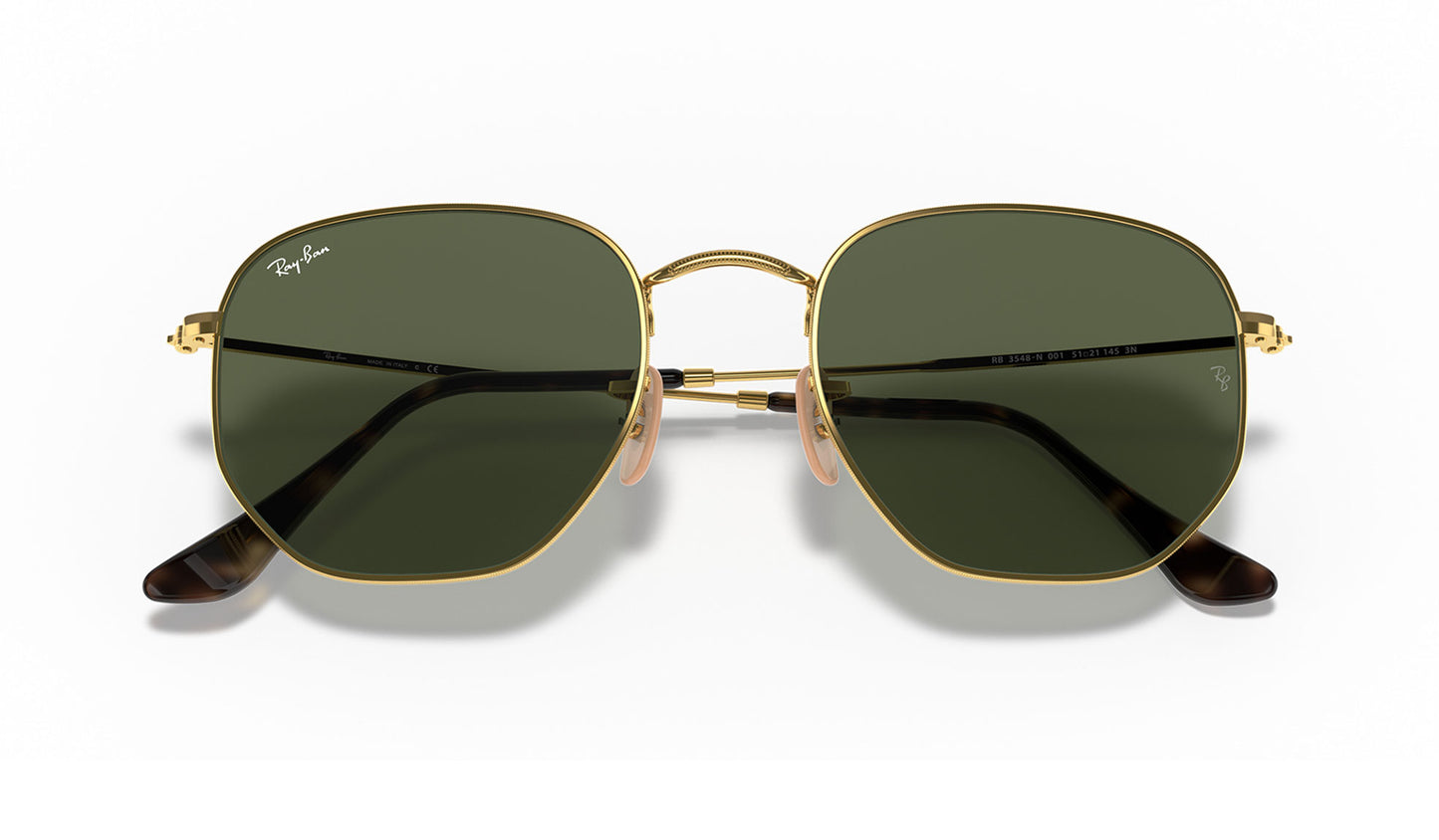 Ray-Ban RB3548N Hexagonal Flat Lens Sunglasses - Gold / Green
