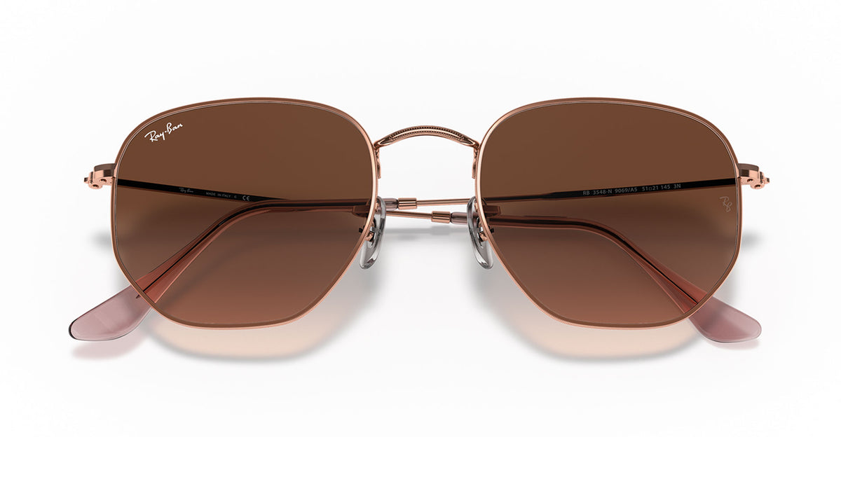 Ray-Ban RB3548N Hexagonal Flat Lens Sunglasses - Copper / Pink Brown Gradient
