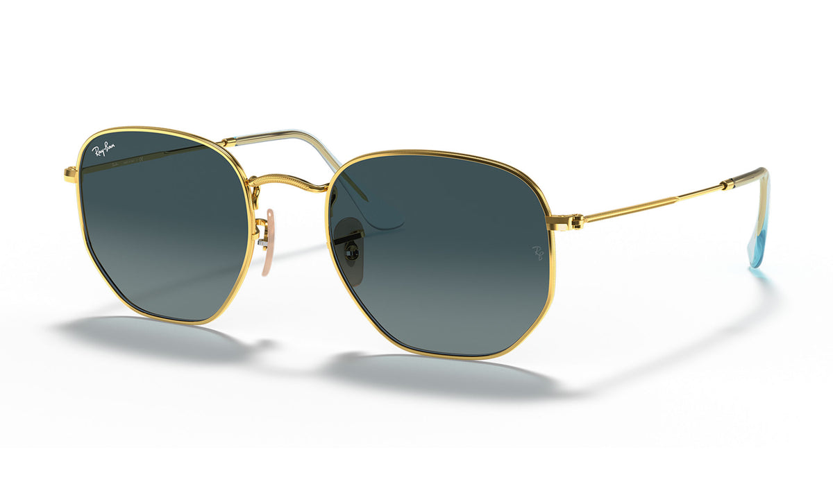 Ray-Ban RB3548N Hexagonal Flat Lens Sunglasses - Gold / Blue Grey Gradient