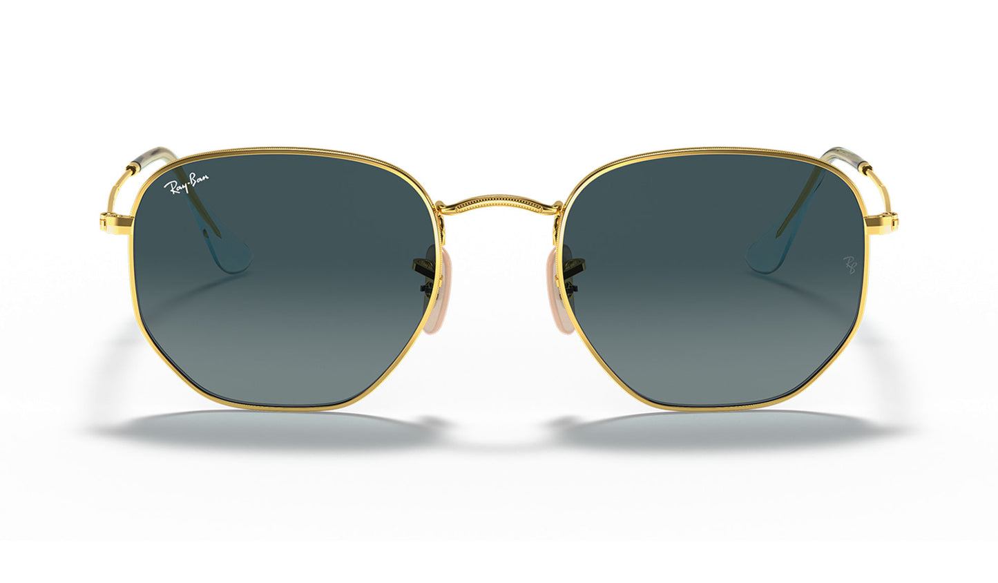 Ray-Ban RB3548N Hexagonal Flat Lens Sunglasses - Gold / Blue Grey Gradient