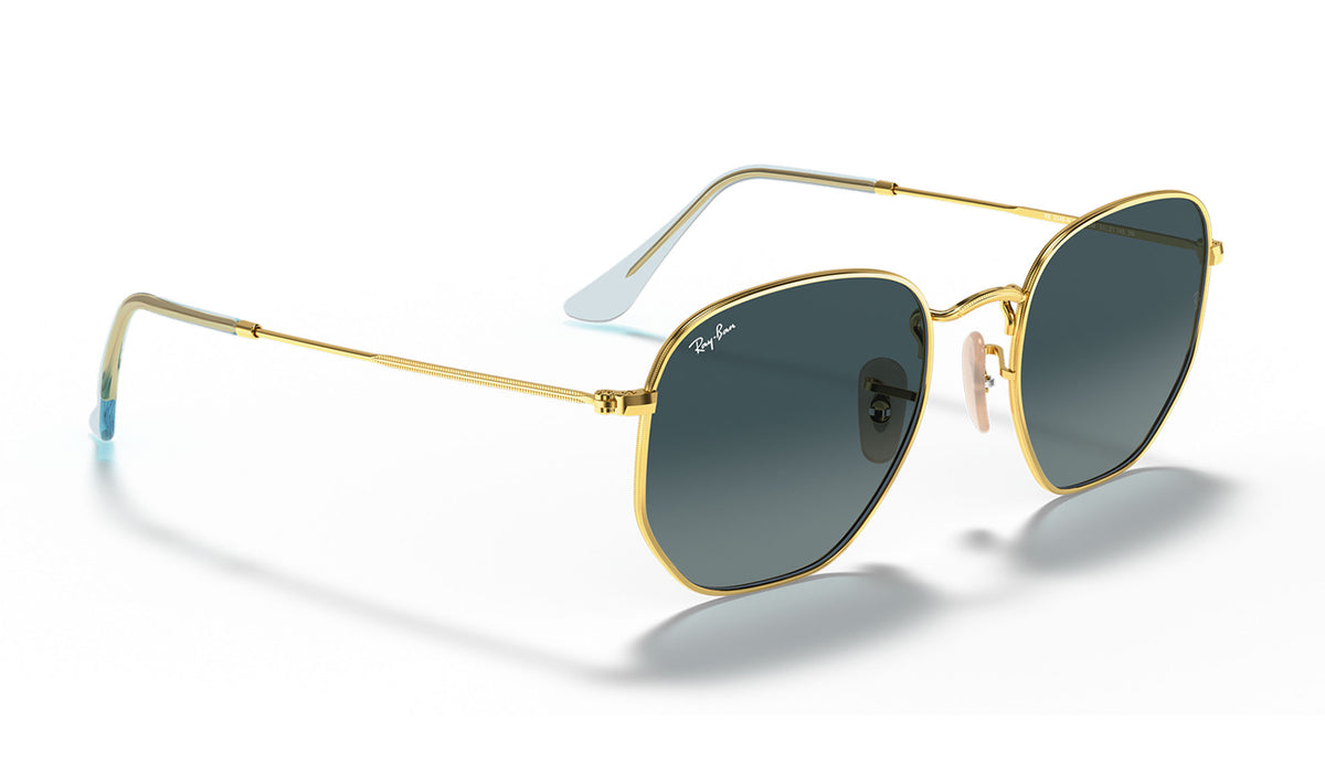 Ray-Ban RB3548N Hexagonal Flat Lens Sunglasses - Gold / Blue Grey Gradient