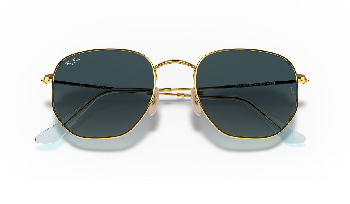 Ray-Ban RB3548N Hexagonal Flat Lens Sunglasses - Gold / Blue Grey Gradient