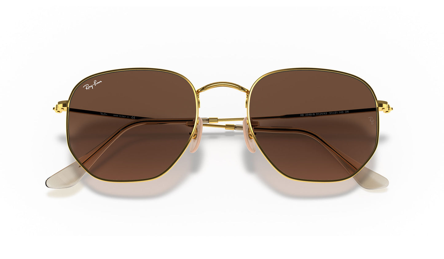 Ray-Ban RB3548N Hexagonal Flat Lens Sunglasses - Arista Gold / Brown Gradient