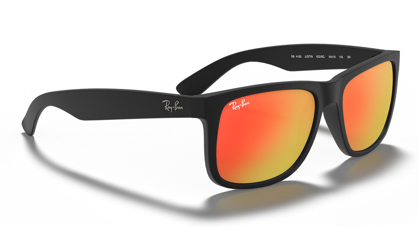 Ray-Ban RB4165 Justin Sunglasses - Rubberised Black / Orange Flash