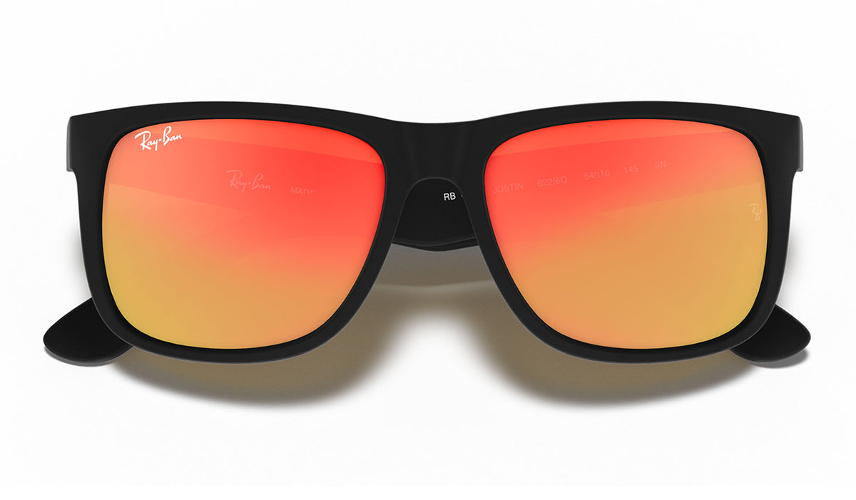 Ray-Ban RB4165 Justin Sunglasses - Rubberised Black / Orange Flash