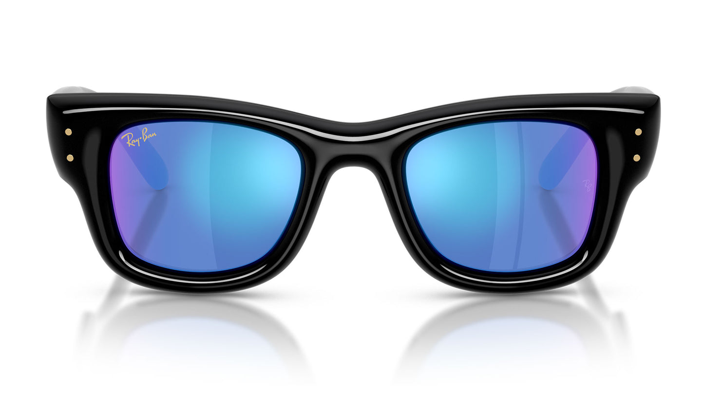 Ray-Ban RB4940 Wayfarer Puffer Sunglasses - Black / Light Green Mirror Blue