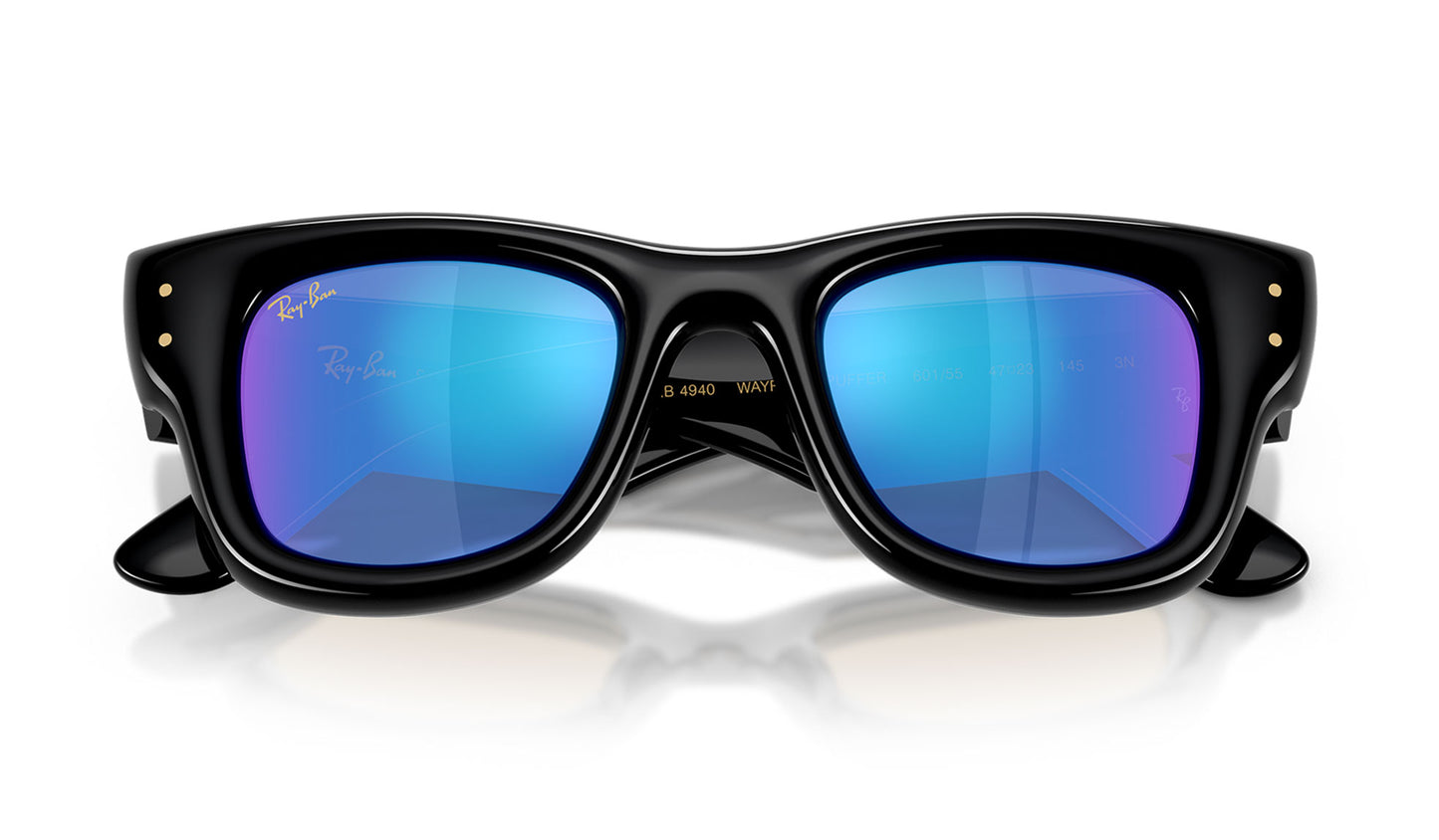 Ray-Ban RB4940 Wayfarer Puffer Sunglasses - Black / Light Green Mirror Blue