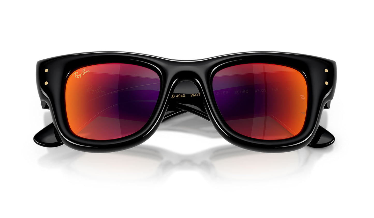 Ray-Ban RB4940 Wayfarer Puffer Sunglasses - Black / Brown Mirror Orange