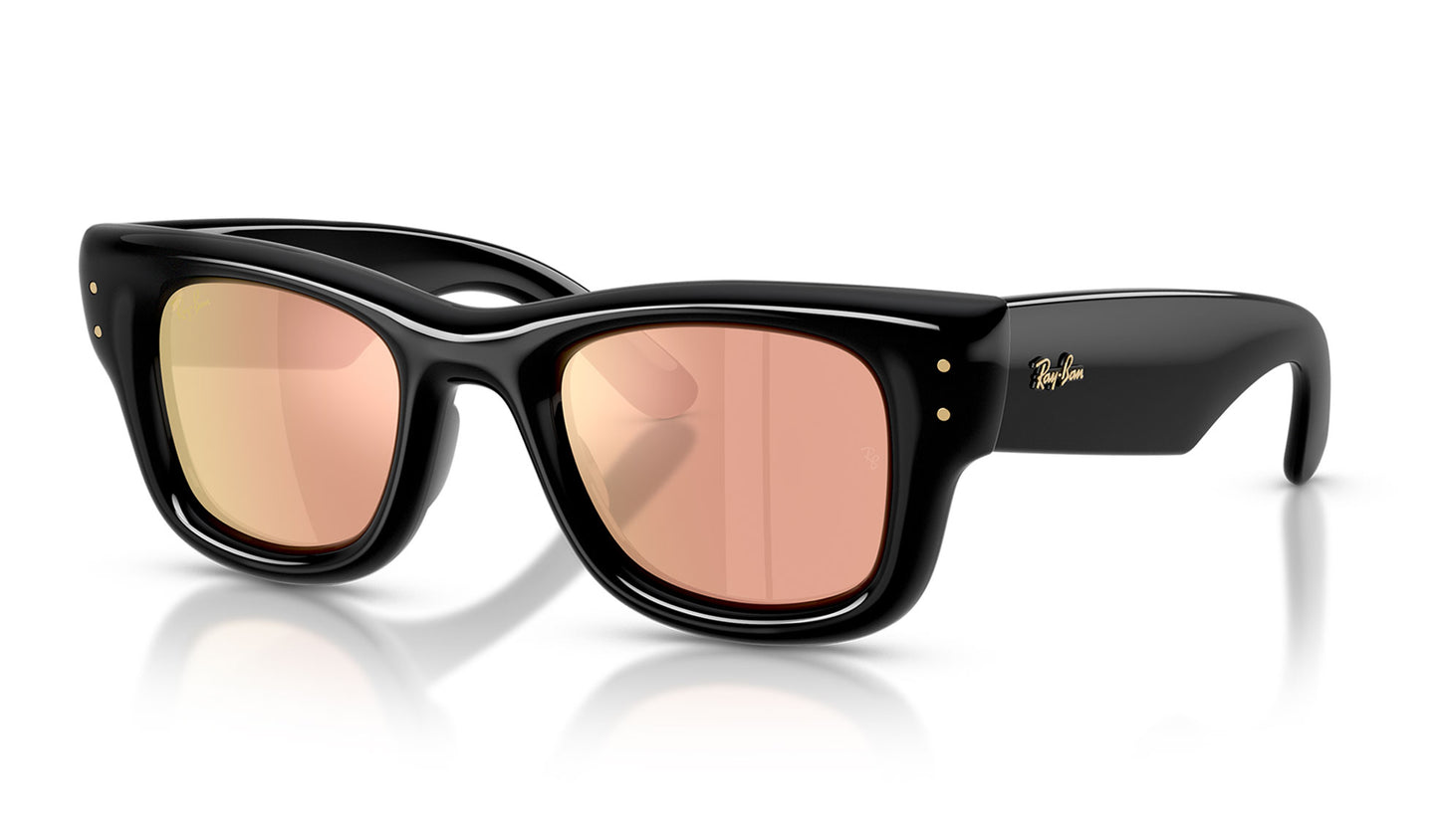 Ray-Ban RB4940 Wayfarer Puffer Sunglasses - Black / Dark Brown Mirror Rose Gold