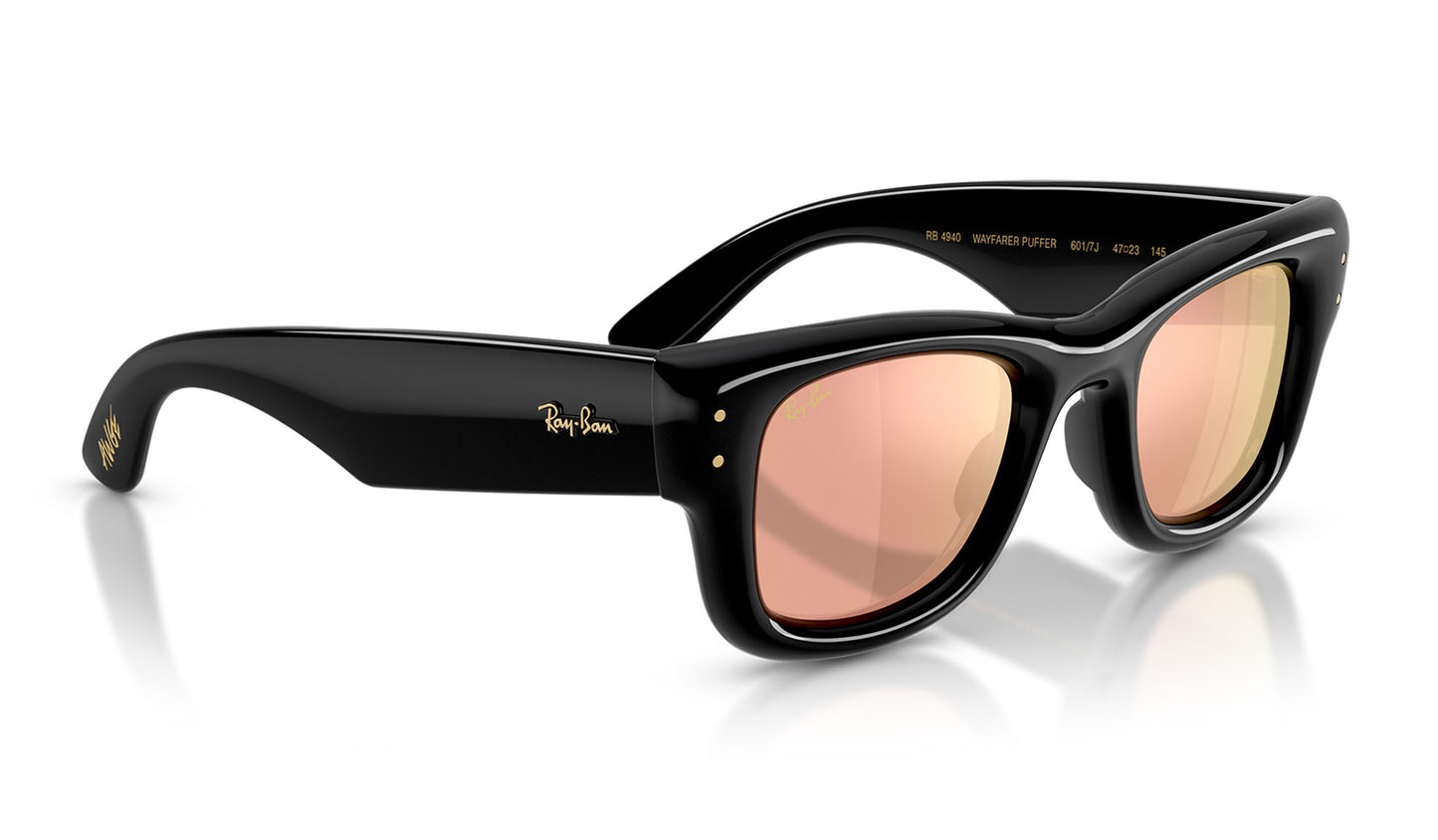Ray-Ban RB4940 Wayfarer Puffer Sunglasses - Black / Dark Brown Mirror Rose Gold