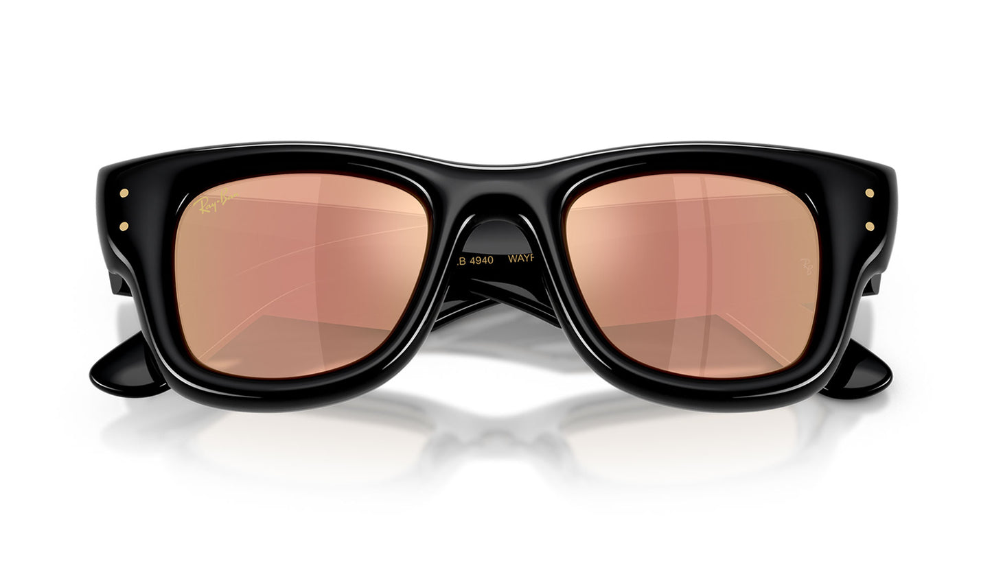 Ray-Ban RB4940 Wayfarer Puffer Sunglasses - Black / Dark Brown Mirror Rose Gold