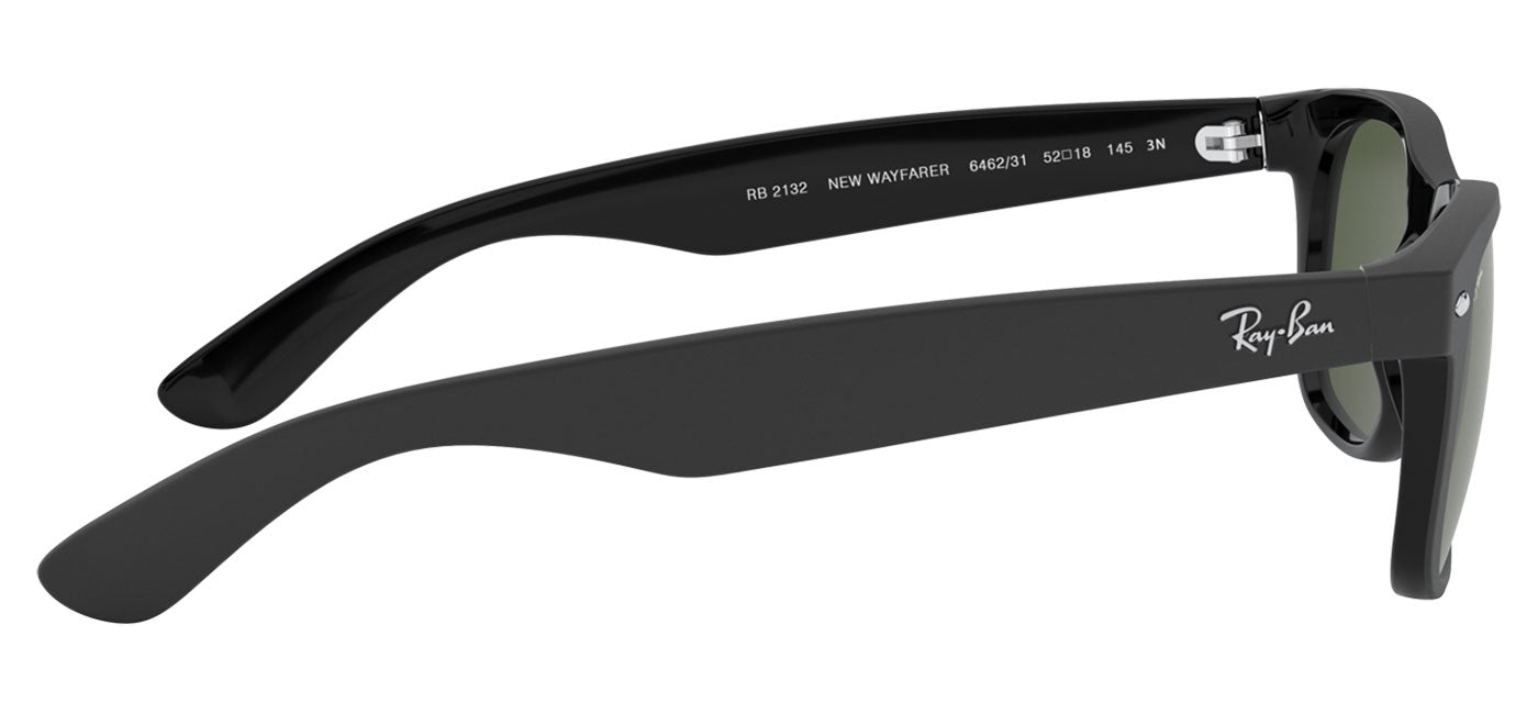 Ray-Ban RB2132 New Wayfarer Sunglasses - Rubber Black on Shiny Black / Green