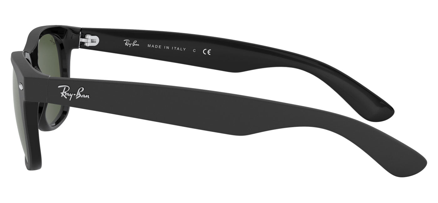 Ray-Ban RB2132 New Wayfarer Sunglasses - Rubber Black on Shiny Black / Green