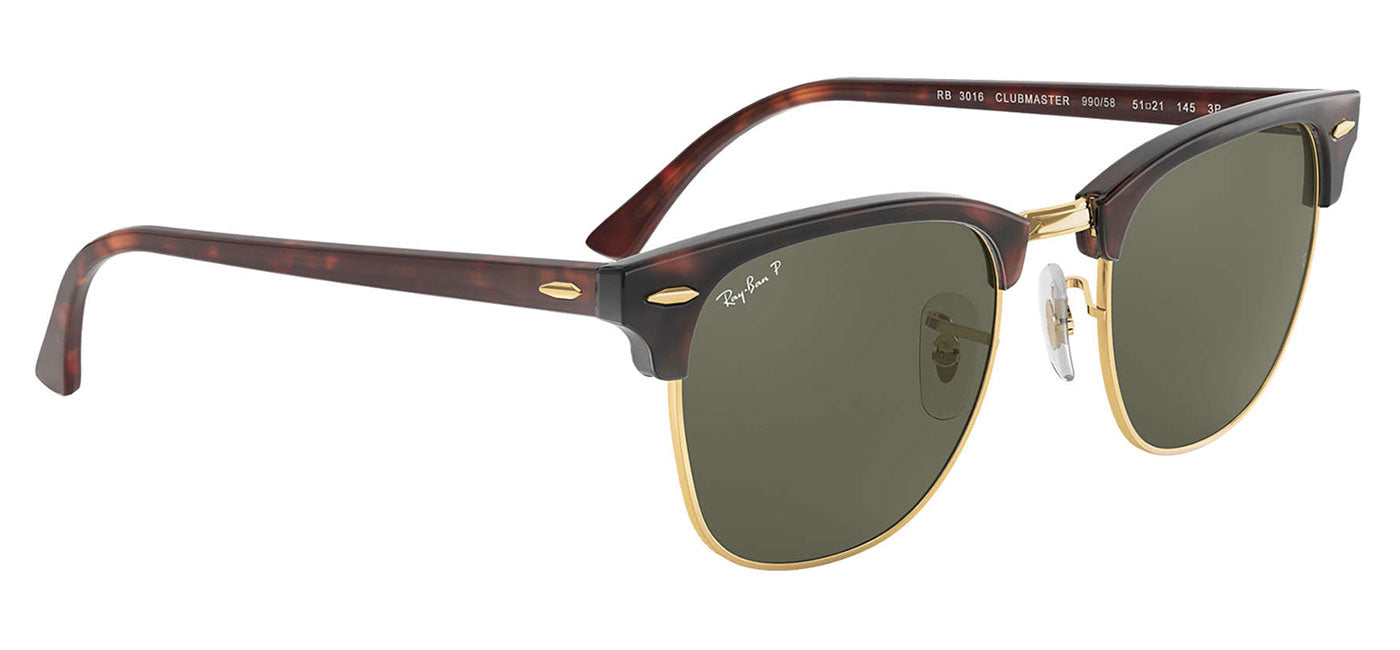 Ray-Ban RB3016 Clubmaster Sunglasses - Red Havana / Green Polarised
