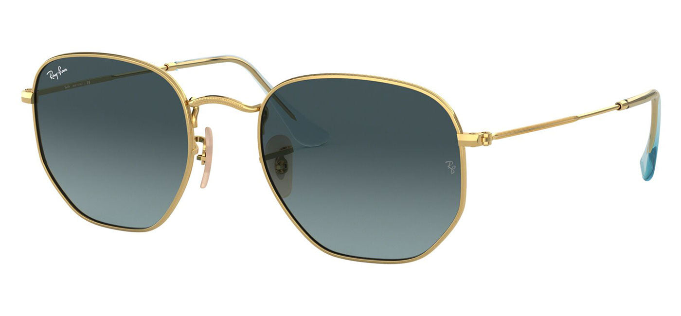 Ray-Ban RB3548N Hexagonal Flat Lens Sunglasses - Gold / Blue Grey Gradient