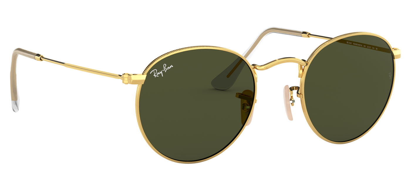 Ray Ban RB3447 Round Metal Sunglasses Gold Green Tortoise Black