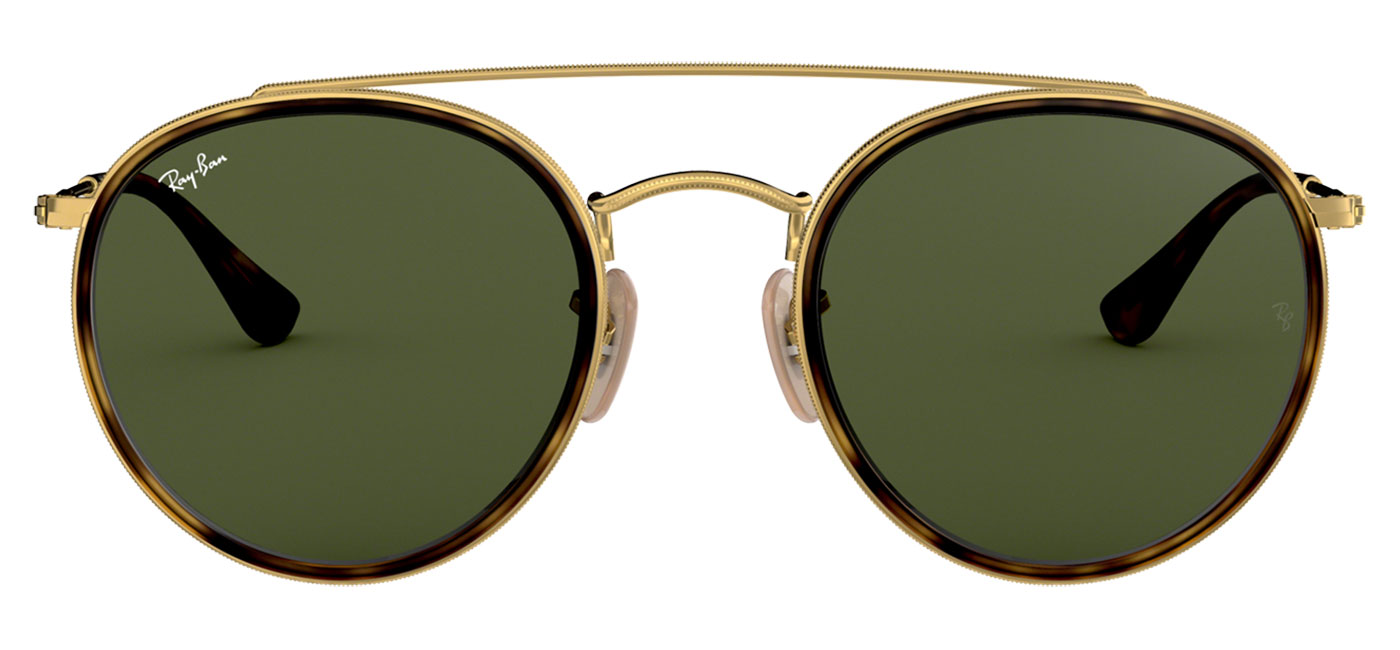 Ray Ban RB3647N Round Double Bridge Sunglasses Gold Green